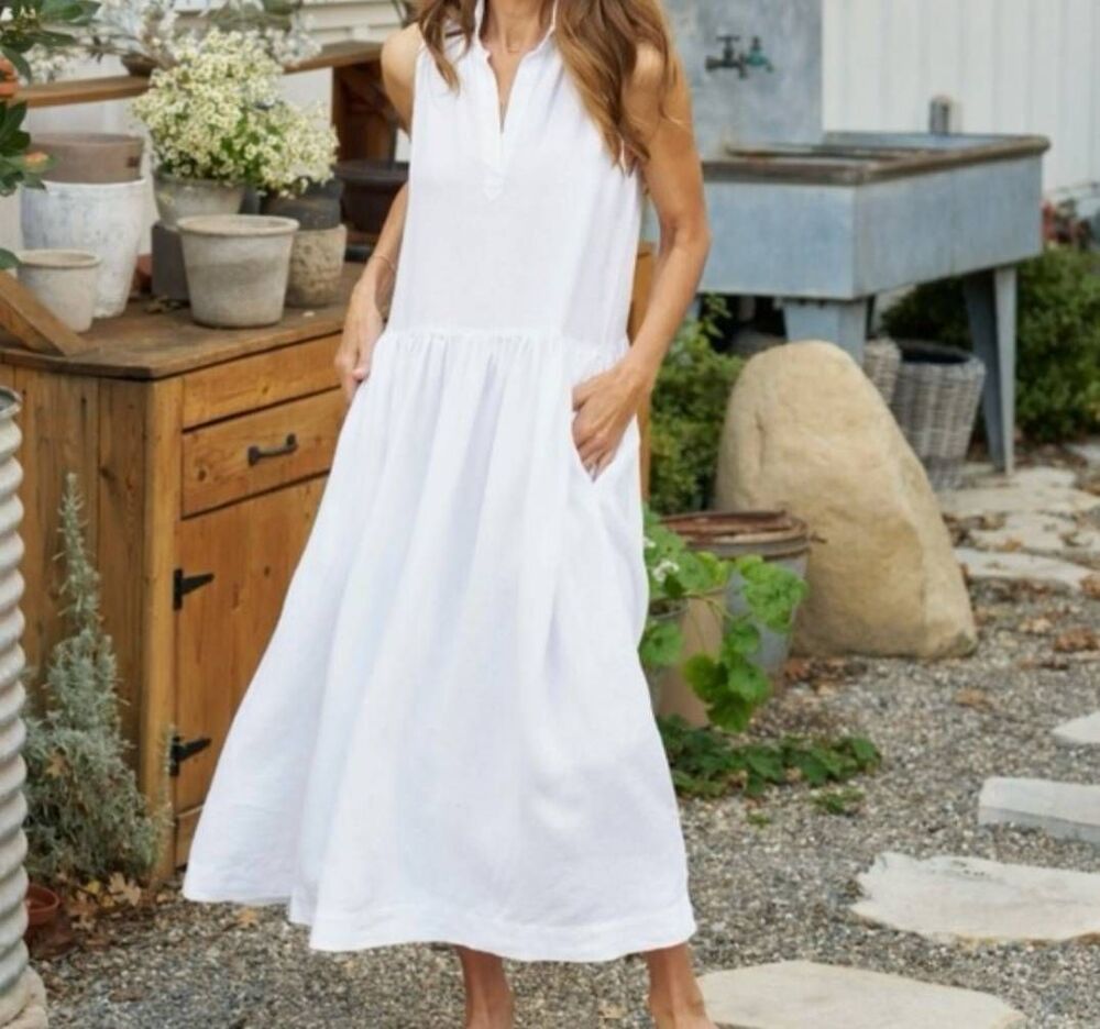 Frank & Eileen Daphne White Linen Dress Size M